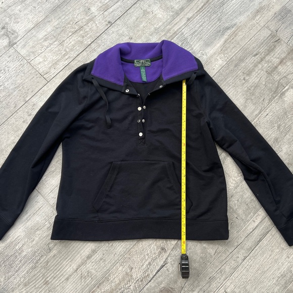 LRL Ralph Lauren Black Pullover Hoodie with Purple Hood Lining - Picture 6 of 7